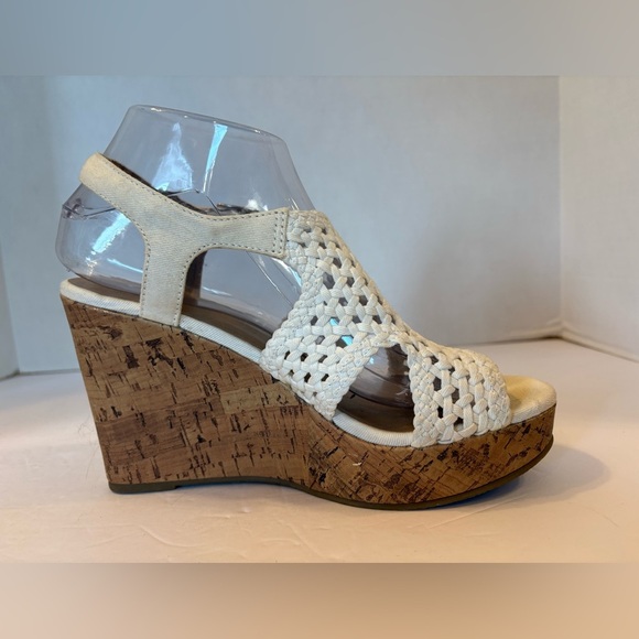 Sonoma Taffy white woven open toe wedge cork heel sandals size 8M - Picture 5 of 13
